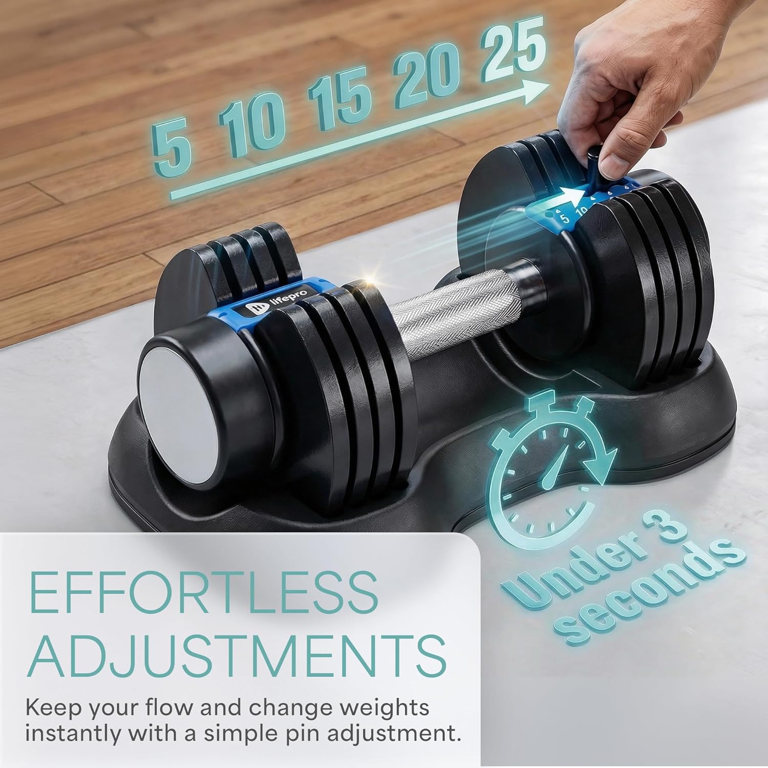 Lifepro Adjustable Dumbbells Set – Quick Adjustment, Anti Slip Handle – Space Saving & Strength Training Weights for Home Gym Exercise & Fitness - Image 3