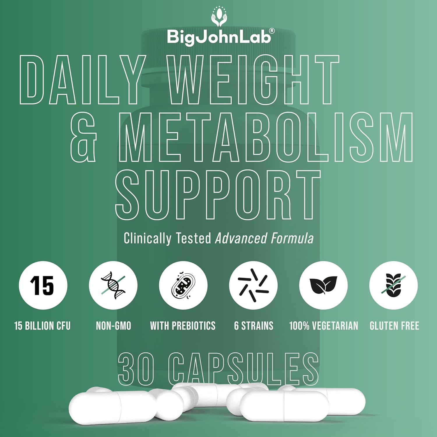 BIGJOHNLAB® - Probiotics for Weight Management & Bloating - 6 Probiotic Strains - Prebiotics - Key Ingredient Cayenne & Green Tea - Supports Gut Health - Weight Management for Women & Men - 30 CT - Image 6
