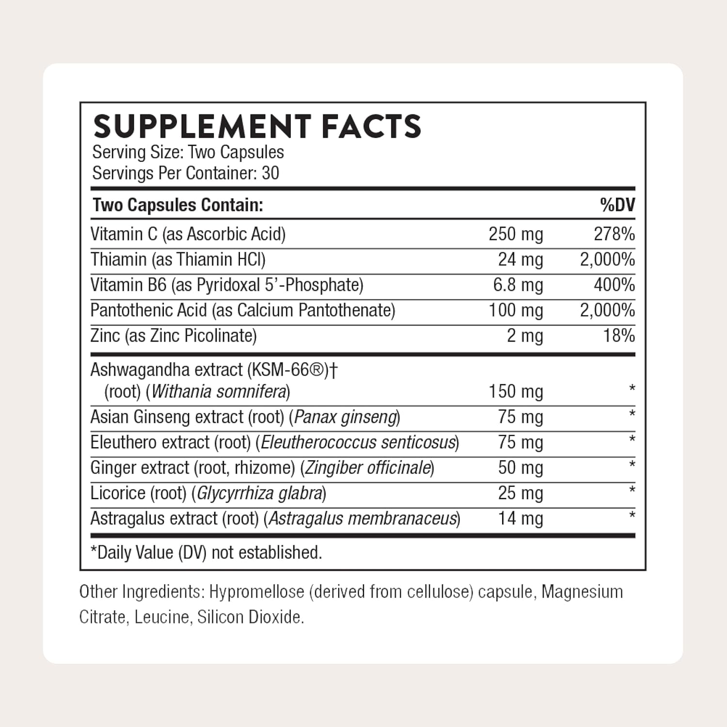 THORNE - Stress Balance - Adrenal Support Supplement with B Vitamins, Vitamin C, Ashwagandha, Ginseng & Zinc* - Third-Party Certified - Gluten, Dairy & Soy-Free - 60 Capsules - Image 2