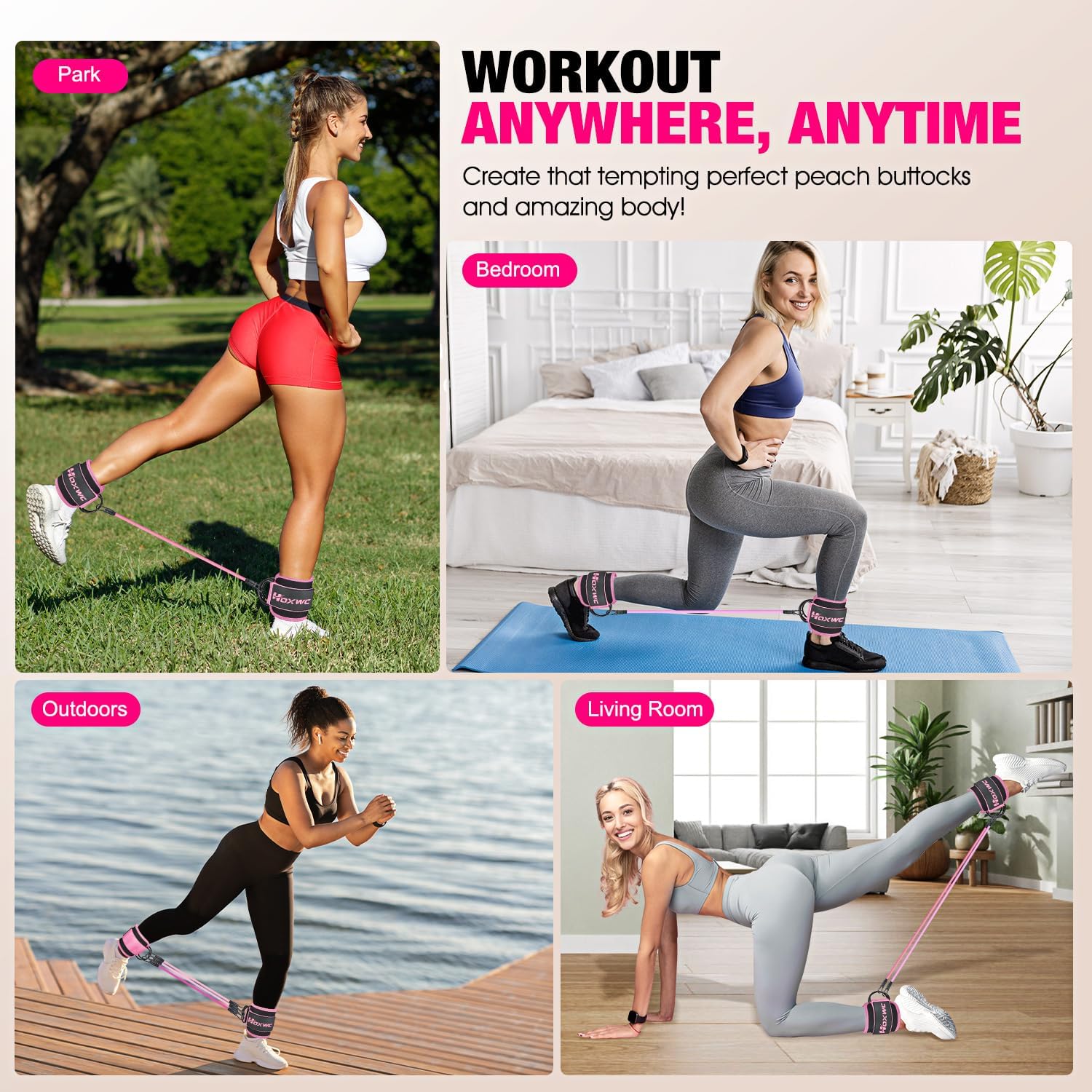 HOXWC Ankle Resistance Bands with Cuffs, Ankle Bands for Working Out, Ankle Resistance Band for Leg, Booty Workout Equipment for Kickbacks Hip Fitness Training, Exercise Bands for Butt Lift Women - Image 6