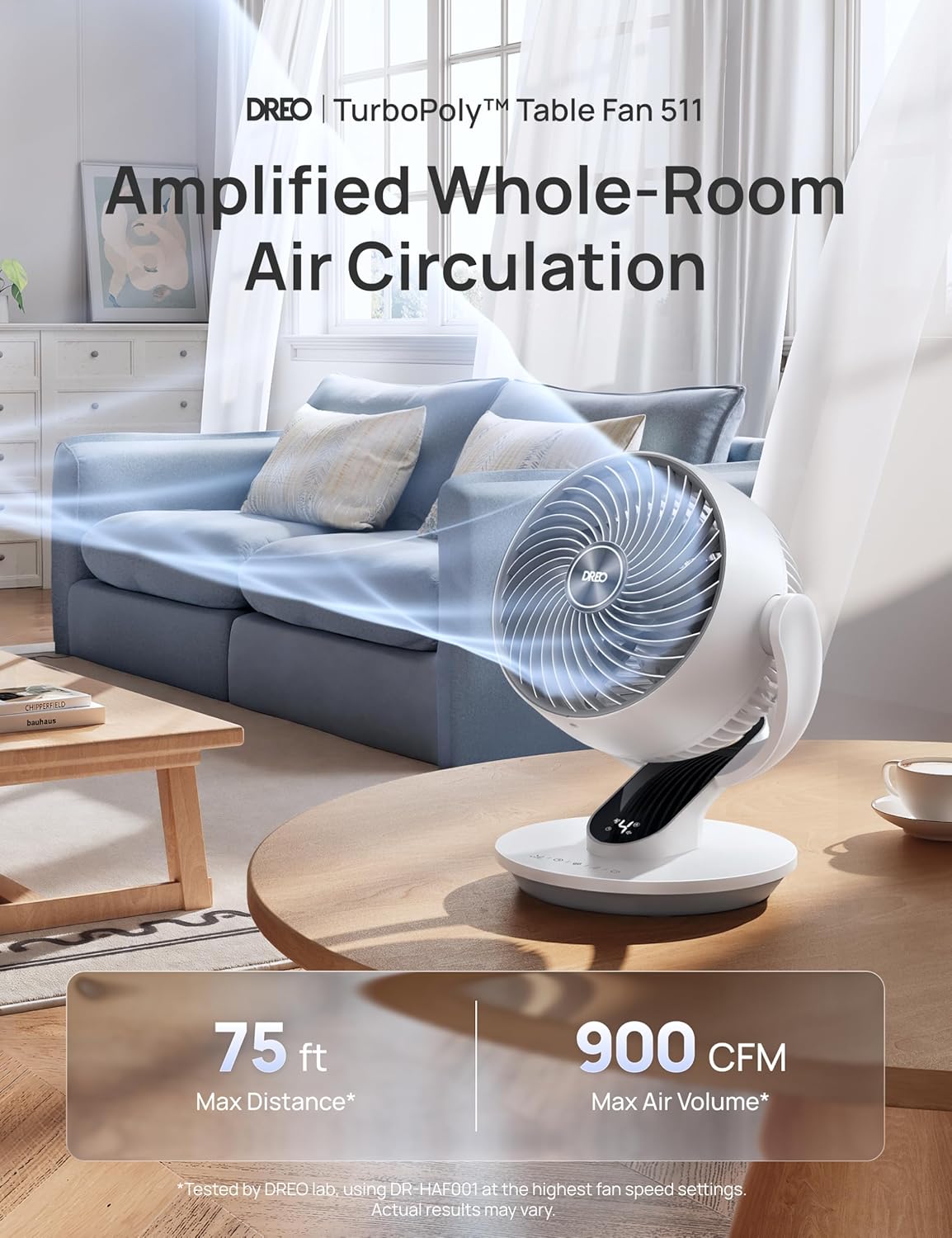 DREO Oscillating Fan for Bedroom, 13 Inch Quiet Table Fans for Home Whole Room, 75ft Powerful Airflow, Desk Air Circulator Fan with Remote, 120° Adjustable Tilt, 4 Speeds, 8H Timer, for Office Desktop - Image 2