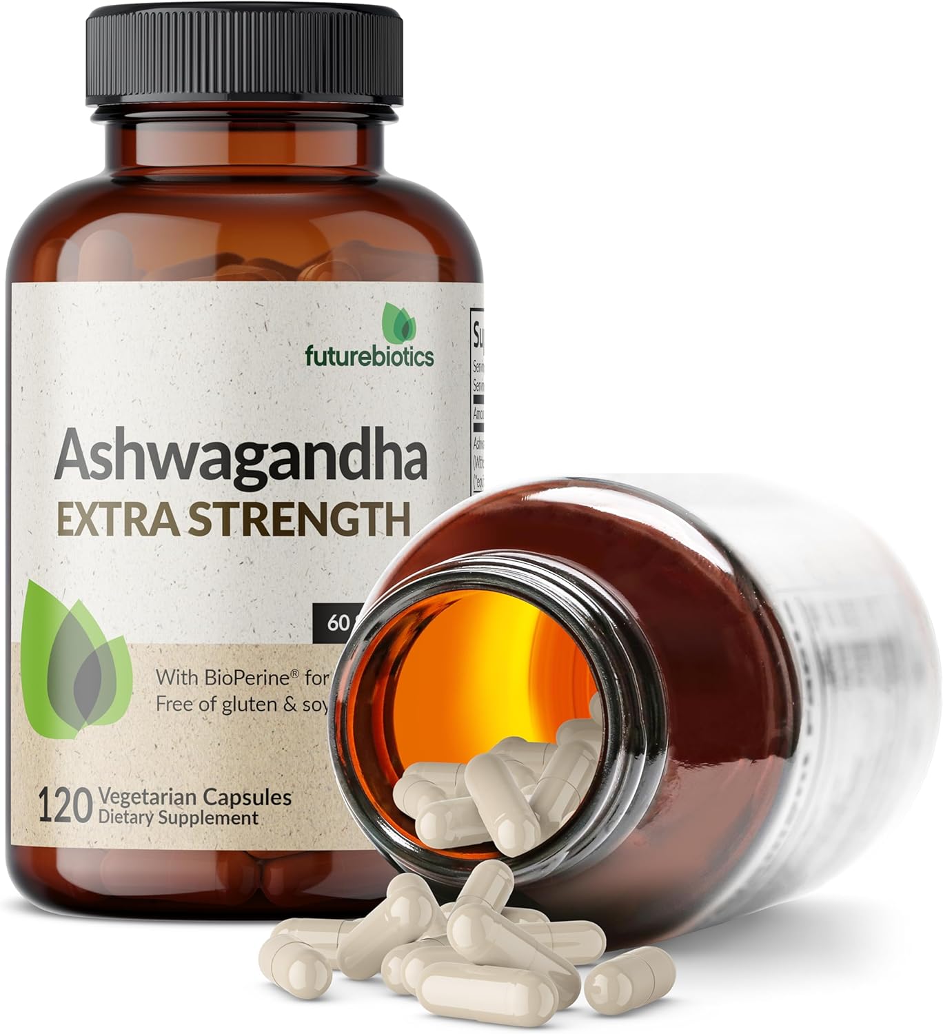 Futurebiotics Ashwagandha Extra Strength Stress & Mood Support with BioPerine - Non GMO Formula, 120 Vegetarian Capsules - Image 6