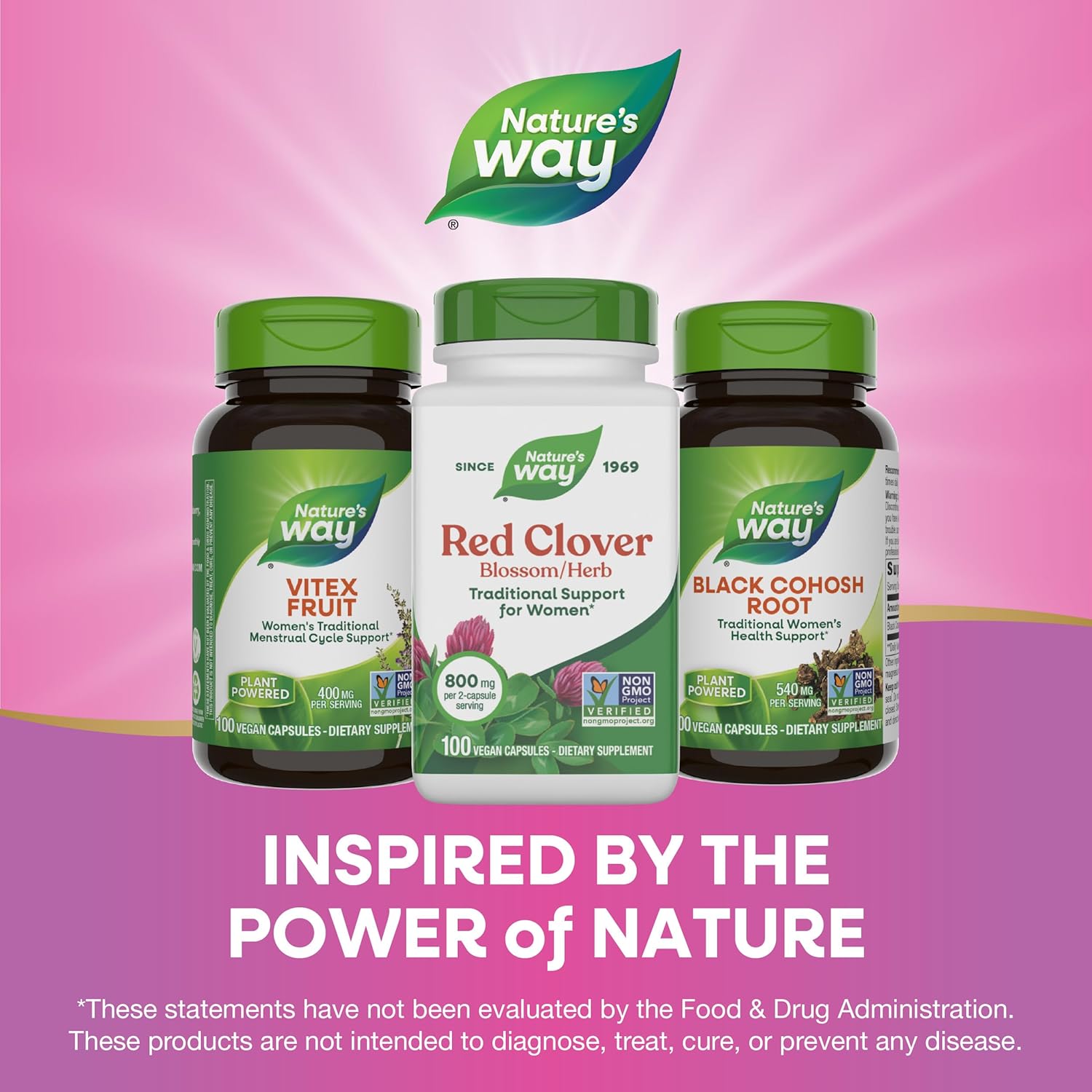 Nature's Way Red Clover Blossom Herb, Traditional Health Support for Women*, 800 mg per 2-Capsule Serving, Non-GMO Project Verified, Red Clover Supplement, 100 Vegan Capsules (Packaging May Vary) - Image 7