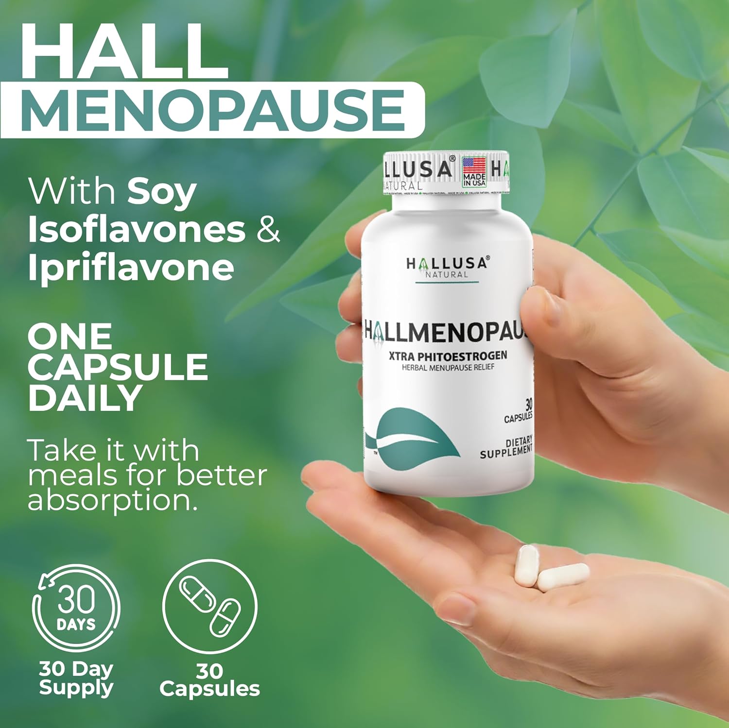 "N/A" Hallmenopaus - Menopause Supplements for Women, 30 Capsules, Hormonal & Estrogen Balance, Mood, Hot Flashes, Night Sweats Support, 40% Soy Isoflavones 200 mg & Ipriflavone 300 mg - Image 4