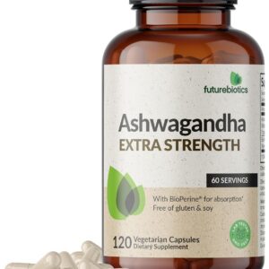 Futurebiotics Ashwagandha Extra Strength Stress & Mood Support with BioPerine - Non GMO Formula, 120 Vegetarian Capsules