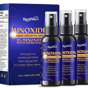 5% Minoxidil Hair Growth for Men and Women: 3-Pack RootStim Extra Strength Minoxidil Beard Regrowth Treatment with Rosemary for Thinning Hair Regrowth and Fuller Hair 180 ML