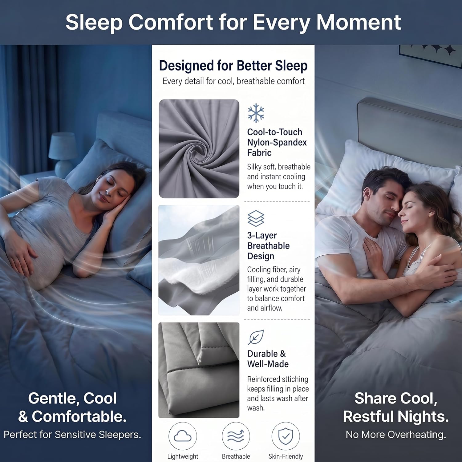 Cooling Comforter Queen, Cooling Blanket for Hot Sleepers & Night Sweats, Breathable Lightweight Comforter for Menopause & Summer, Dual Soft Cool-to-Touch, Oeko-TEX, Grey - Image 7