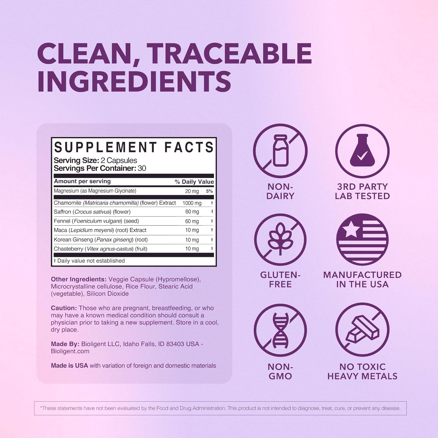 Menopause Supplements for Women, Hot Flash, Sleep, Mood & Focus Support, Hormone-Free with Maca, Ginseng, Chamomile & Saffron, Non-GMO, 60 Capsules, 30 Day Supply - Image 4