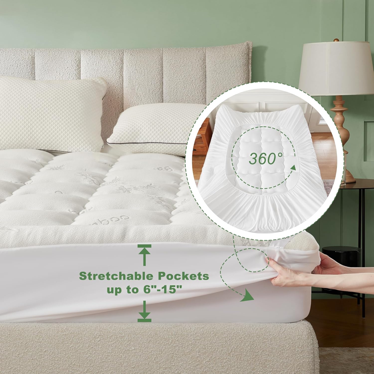 BEDLORE Full Size Mattress Topper Viscose Derived from Bamboo, Thick Pillow Top Mattress Pad with Stretchable Pockets for 6-15 inches Mattress, Breathable Mattress Topper for Back Pain Relief - Image 6