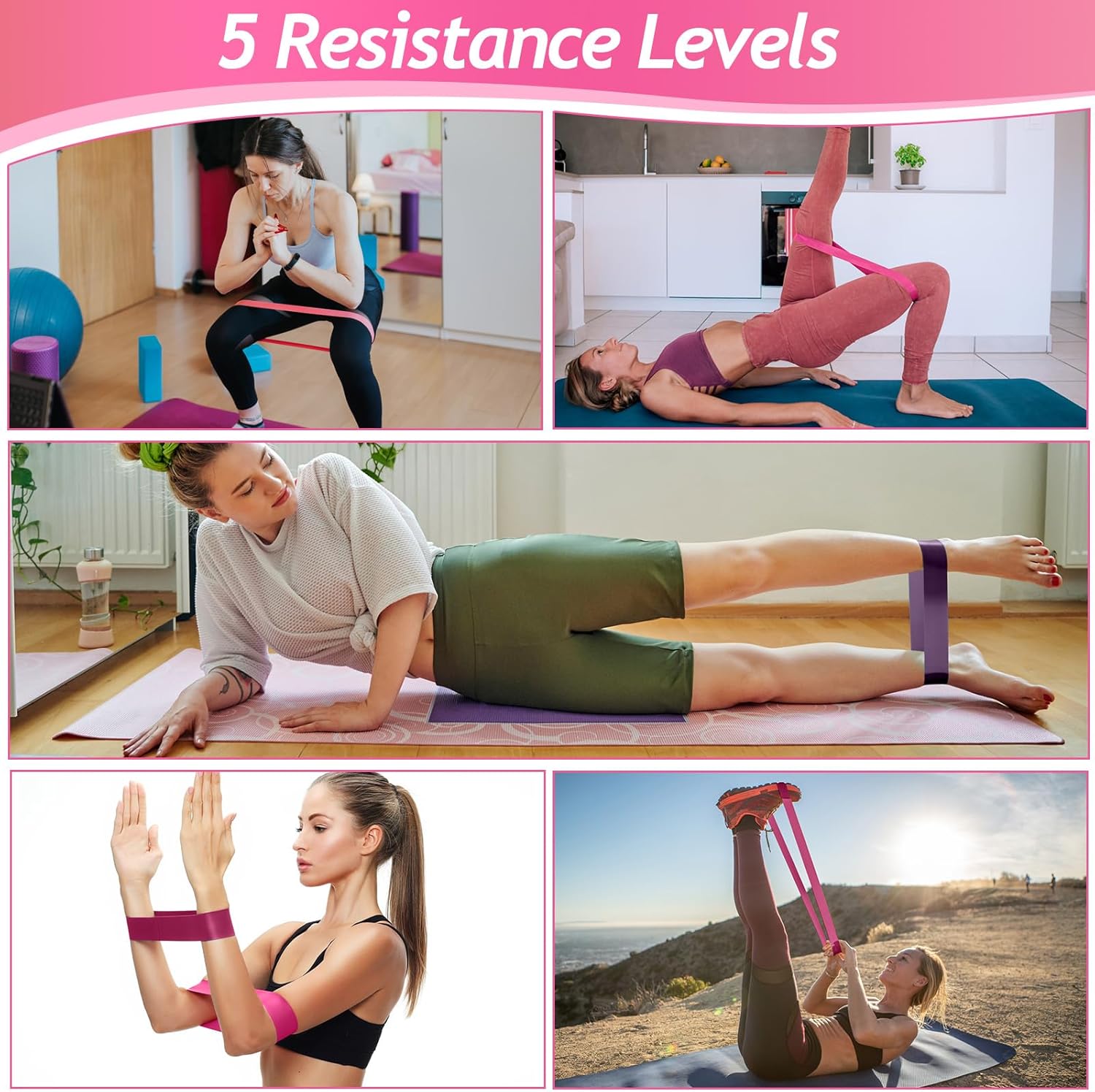 Resistance Bands Set (5 Pack) for Home Workout, Yoga & Fitness Training – Portable Exercise Bands for Strength & Toning - Image 4