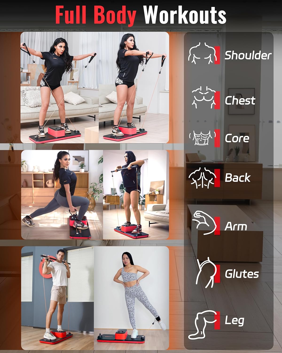 Smart Portable Home Gym Workout Strength Training Cable Machine, All in one Gym,Functional Full Body Fitness Equipment, 220LBS Resistance,Compact for Small Space, Travel & Home Exercise Red Black - Image 2