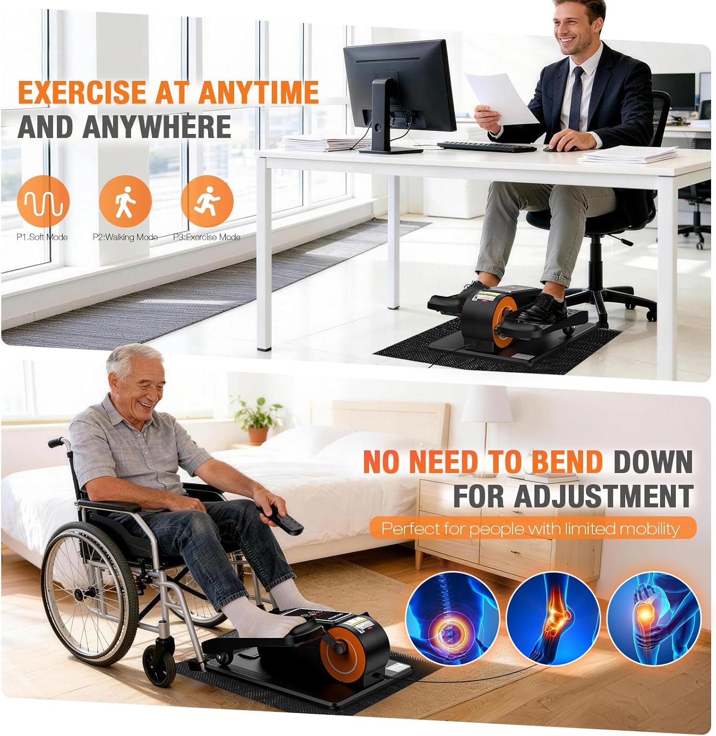Under Desk Elliptical Machine, Electric Elliptical Leg Exerciser for Senior, Quiet and Compact Electric Seated Pedal Exerciser for Home with Monitor, Remote Control and 12 Adjustable Speeds - Image 5