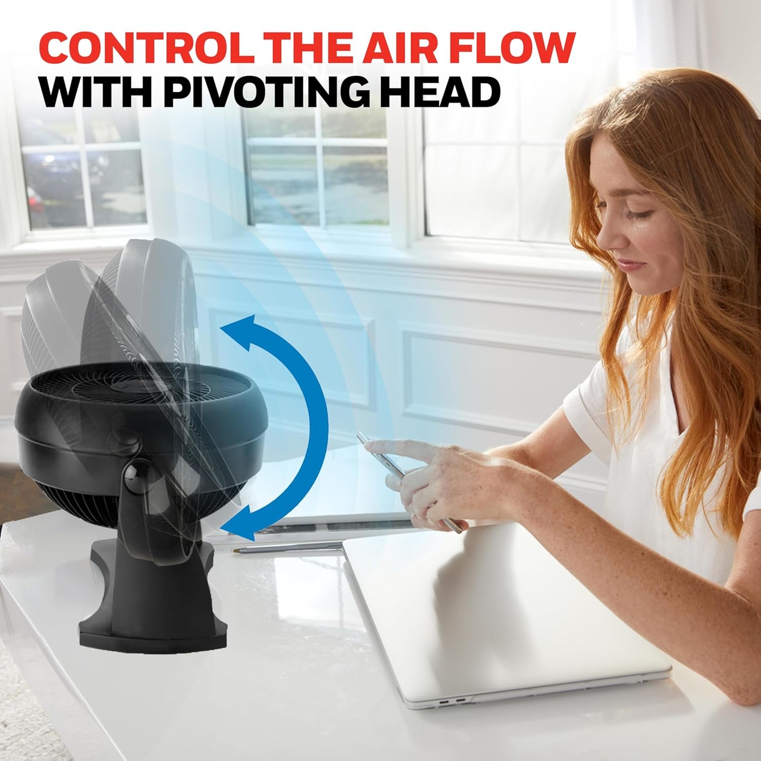 Honeywell TurboForce Air Circulator, Small Tabletop Fan, Quiet Personal Fan for Home or Office, 3 Speeds, 90 Degree Pivoting Head, Black, HT900 - Image 6