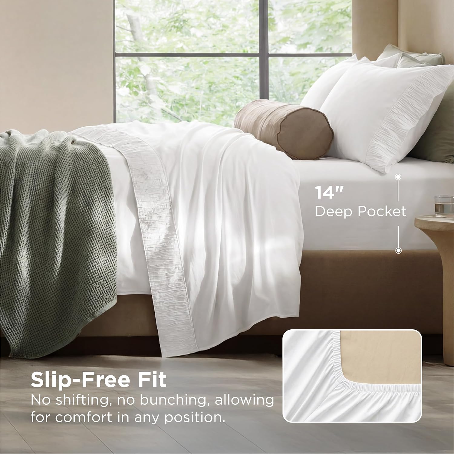 Bedsure Queen Sheet Set - 4 Pieces Soft Queen Size Sheets - Breathable & Cooling - Hotel Luxury - Easy Care Polyester Microfiber Bedding for Kids, Women, Men, Bright White - Image 4