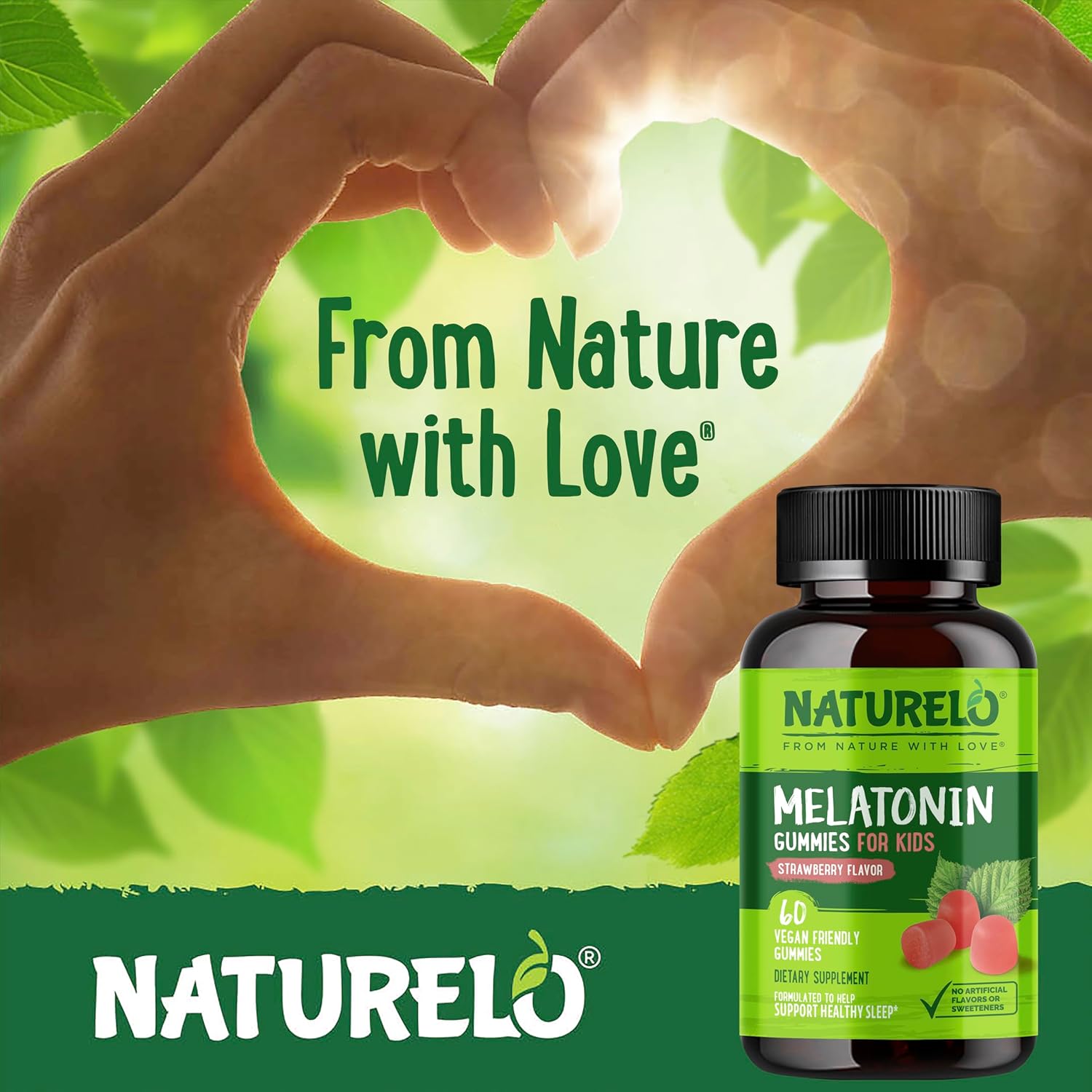 NATURELO Melatonin Gummies for Kids Non-GMO, Gluten-Free, Soy Free - Strawberry Flavor - Gentle Sleep Supplement - 60 Vegetarian Gummies - Image 5