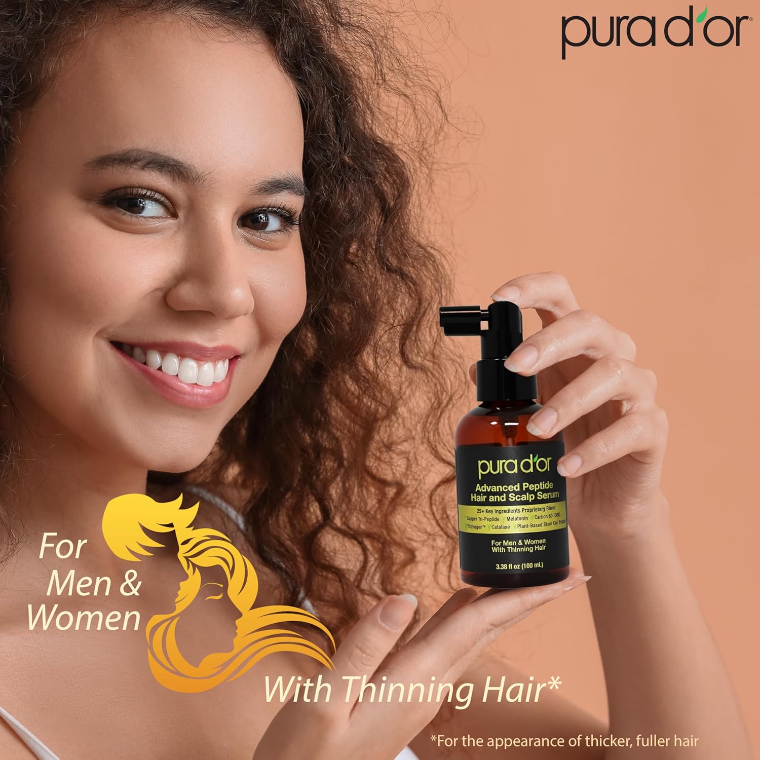 PURA D'OR Advanced Hair & Scalp Serum 3.38 oz – Hair Thinning Treatment, Copper Tri-Peptide, Caffeine, Botanical Extract Blend, Fuller Appearance Strands – Vegan, Cruelty-Free Formula for Men & Women - Image 5