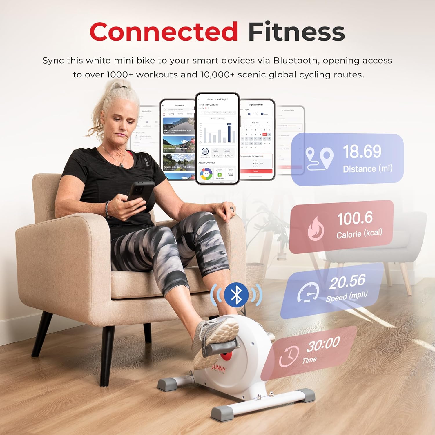 Sunny Health & Fitness Smart Under-Desk Bike Exerciser, Low-Impact Cardio Cycling Equipment for Home/Office, Mini Paddler for Arm/Leg Mobility Training, Free SunnyFit App - Image 6
