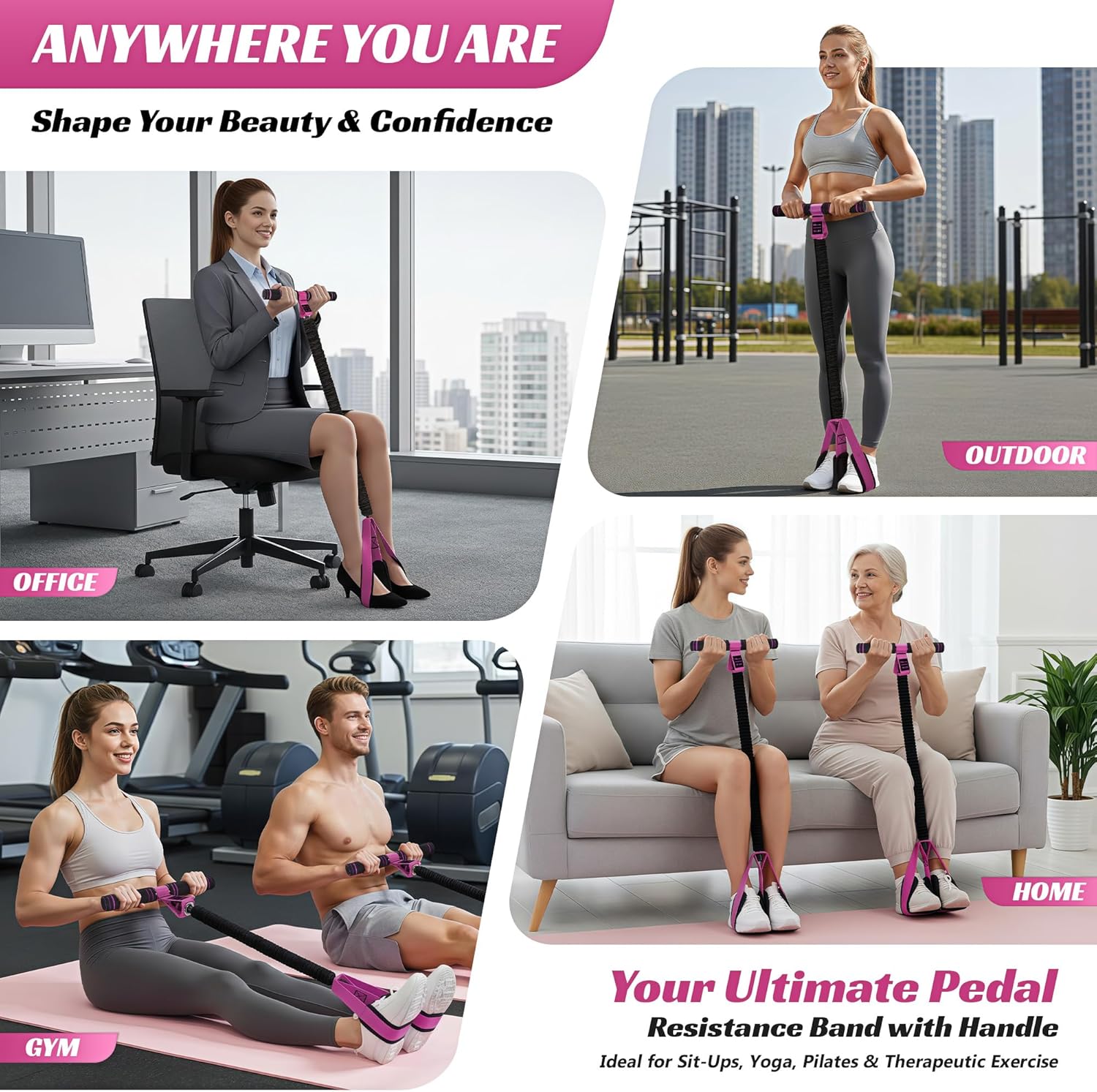 HOXWC Upgraded Multifunction Pedal Resistance Band with Handle, 50LBS Thickened Resistance Bands for Core/ABS, Arm, Waist, Abdomen, Leg Workout, Portable Sit Up Exercise Equipment for Women - Image 6