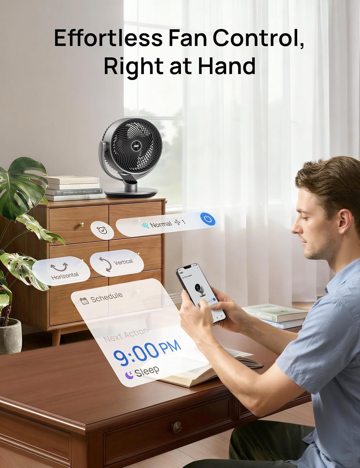 Dreo 16 Inch 25dB Quiet Smart Fans for Bedroom, DC Room Fan with Remote, 120°+120° Oscillating Fan, 6 Modes, 9 Speeds, 12H Timer,Works Alexa/Google/WiFi/Voice Control, Silver, Oversize (DR-HAF004S) - Image 6