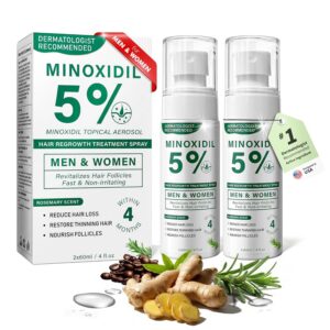 5% Minoxidil Hair Regrowth Spray for Men and Women with Rosemary Scent – 2 x 60ml Value Pack for 4+ Months – Lightweight Non Greasy Mist for Thinning Hair Receding Hairline Crown Support (Rosemary)