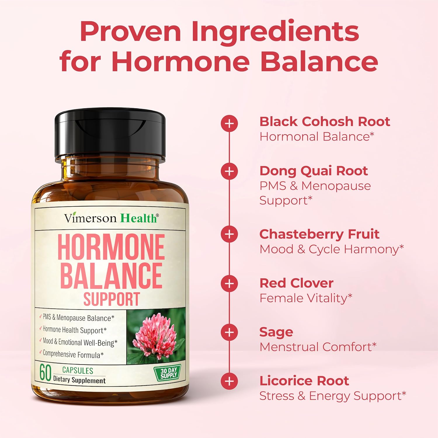 Hormone Harmony for Women with Black Cohosh, Dong Quai & Red Clover – Natural Hormone Balance for Women of All Ages – Supports PMS, Menopause & Mood – Women’s Hormone Balance Supplement – 60 Capsules - Image 5