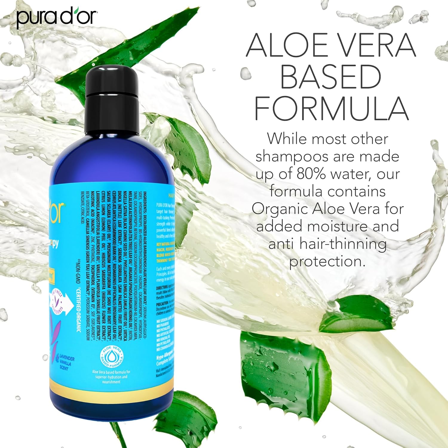 PURA D'OR 16 Oz Hair Thinning Therapy Biotin Shampoo - LAVENDER VANILLA Scent - CLINICALLY TESTED Effective Results, Herbal Blend Hair Thickening Products Women & Men, Color Safe Routine Shampoo - Image 4