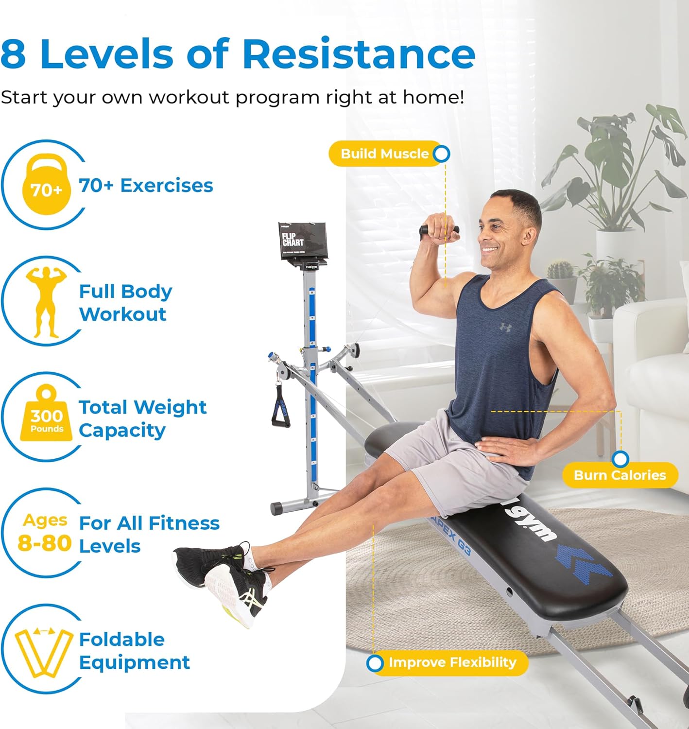 Total Gym Apex G3, Slim-Frame Incline Bodyweight Training Home Exercise Machine w/ 8 Levels of Resistance, Squat Stand, & Basic Accessory Set - Image 2