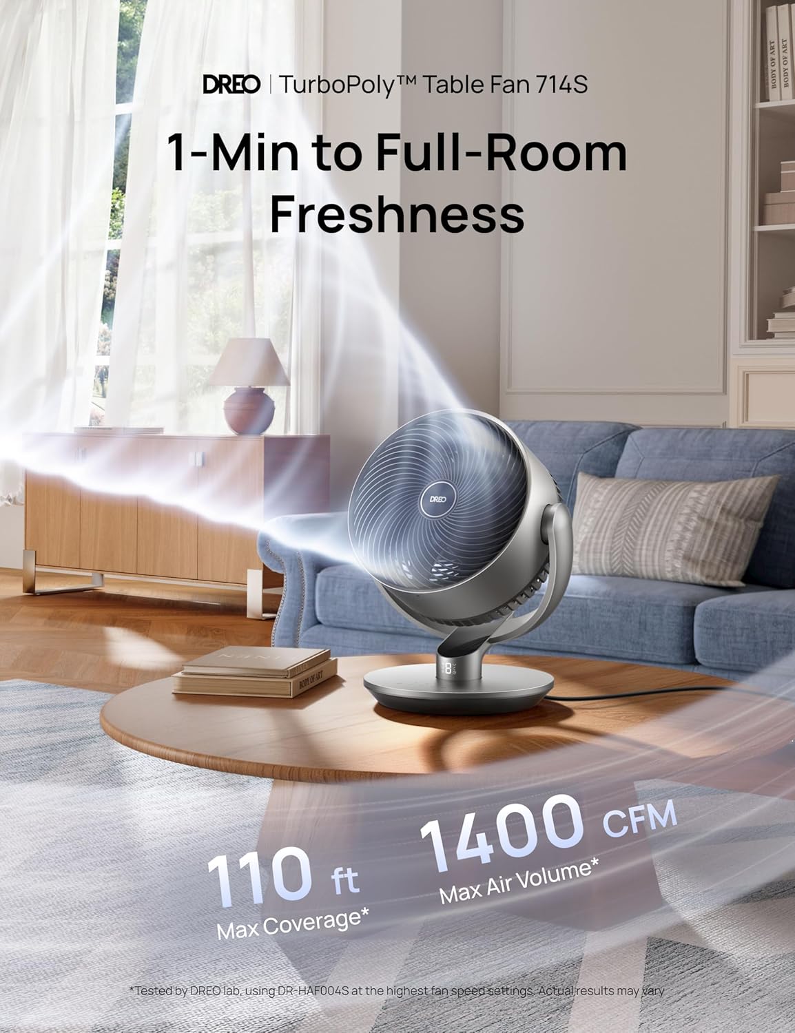 Dreo 16 Inch 25dB Quiet Smart Fans for Bedroom, DC Room Fan with Remote, 120°+120° Oscillating Fan, 6 Modes, 9 Speeds, 12H Timer,Works Alexa/Google/WiFi/Voice Control, Silver, Oversize (DR-HAF004S) - Image 2