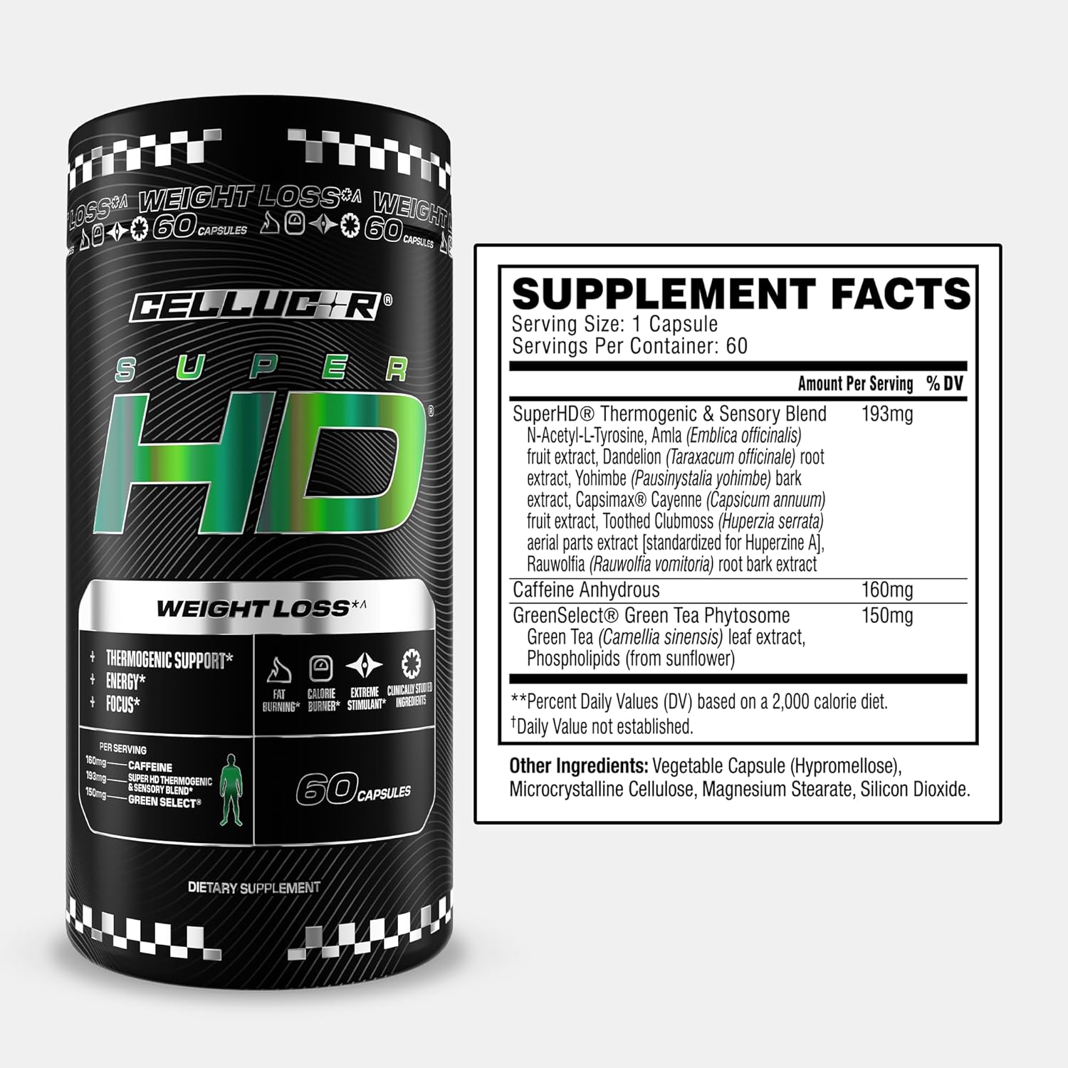 Cellucor SuperHD Thermogenic Fat Burner Weight Loss Supplement, Appetite Suppressant, & Energy Booster Capsimax, Green Tea Extract, 160mg Caffeine & More 60 Capsules (Packaging May Vary) - Image 3
