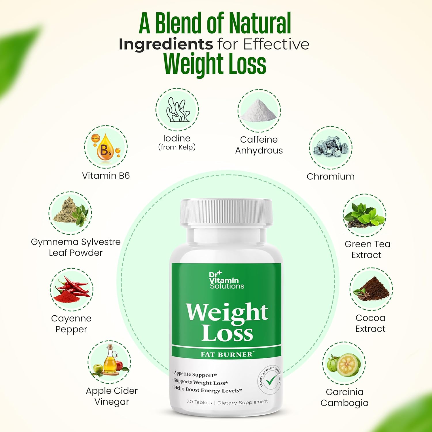 Fat Burner for Women & Men, Weight Loss & Appetite Suppressant Diet Pills, Thermogenic Metabolism Booster with Green Tea, Garcinia Cambogia, Chromium - Natural, Non-GMO - 30 Day Supply, Dr Vitamin - Image 3