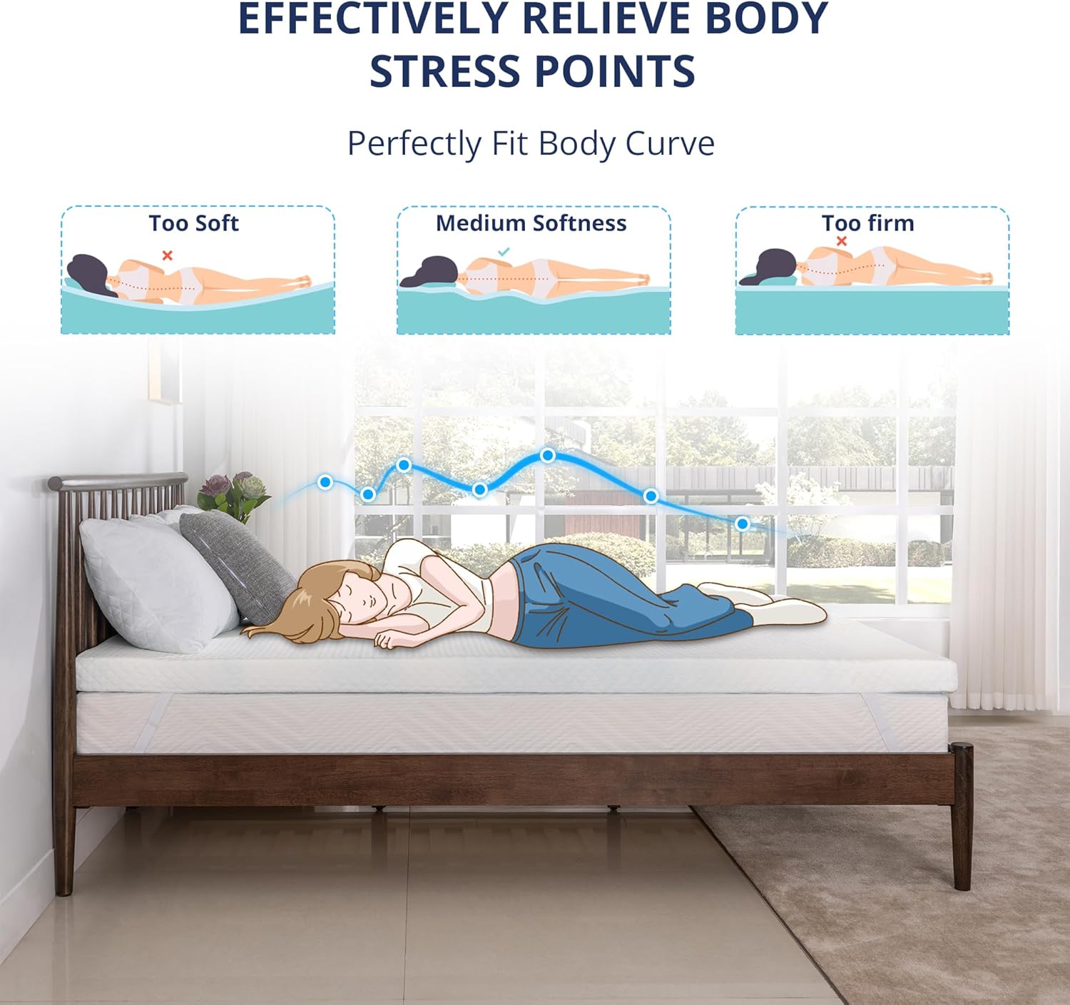 3 Inch Gel Memory Foam Mattress Topper Queen Size, Cooling Bed Topper for Pressure Relief with Removable Breathable Soft Cover, CertiPUR-US Certified - Image 4