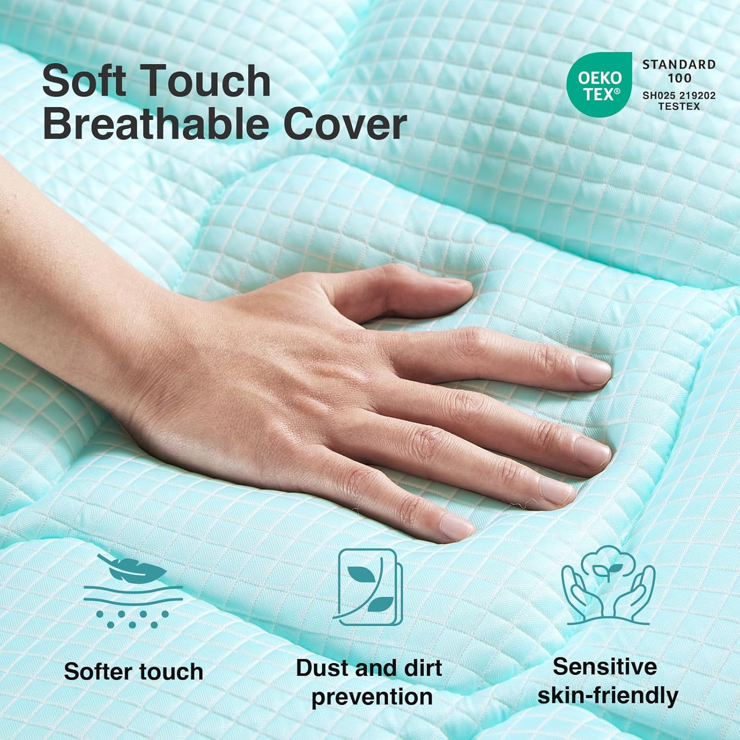 Novilla Cooling Mattress Topper Queen Size, Cooling Factors Infused Mattress Pad for Hot Sleepers, Breathable Mattress Cover with Deep Pocket, Soft Down Alternative Bed Topper for Back Pain Relief - Image 5