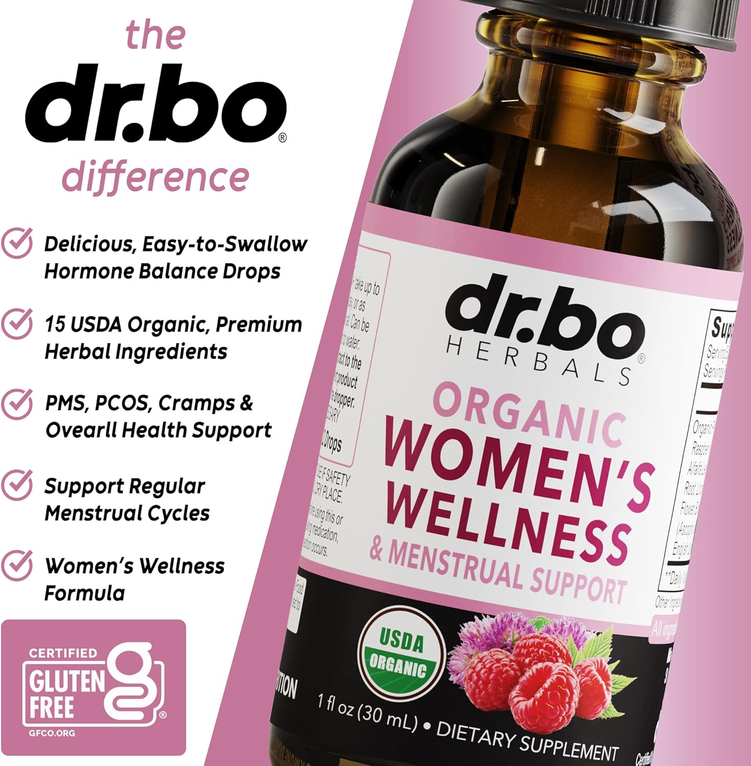 Hormone Balance for Women & PMS Relief - Women's Wellness Organic Hormonal Balance Supplements Liquid Drops & Menstrual Cramp Period Support - Raspberry Leaf, Chasteberry, Black Cohosh Supplement 1 Oz - Image 4