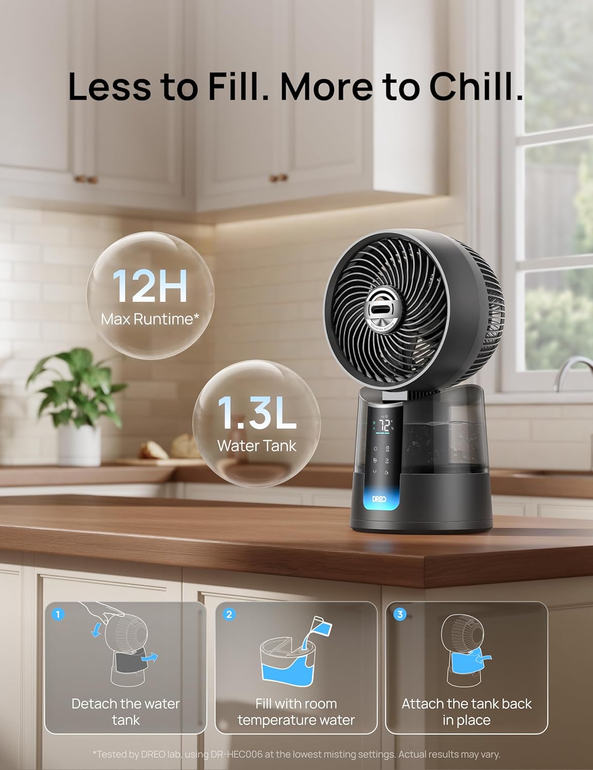 DREO TurboCool Misting Fan 516, 5℉ Drop Cooling Fans that Blow Cold Air, 150°+30° Omni-directional Oscillating, Evaporative air cooler, 26 ft/s Wind, Ultrafine Mist, 20dB Quiet, 6 Speeds 2 Modes, Grey - Image 5