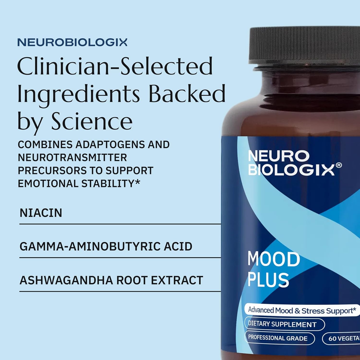 Neurobiologix Mood Plus for Men and Women, Mood & Stress Support Supplement with GABA, 5-HTP, Ashwagandha, Magnesium & Chamomile for Emotional Balance, Relaxation & Serotonin Support, 60 Capsules - Image 4