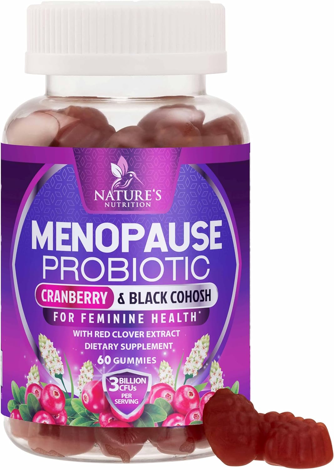 Menopause Supplement Gummies - Complete Women's Probiotics Gummy Supplements - Advanced Menopause Relief for Women with Black Cohosh & Cranberry - Mild Hot Flashes & Night Sweats Support - 60 Gummies