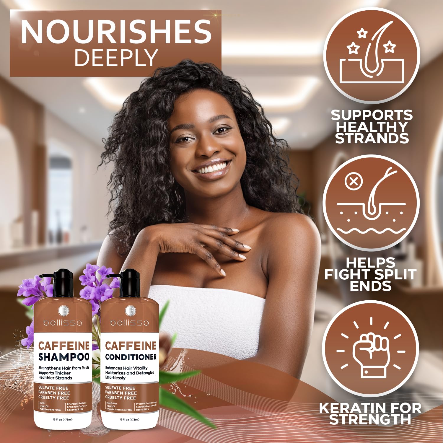 Caffeine Shampoo and Conditioner Set - Volumizing Products for Women and Men - Thickening, Volume Boosting Formula for Thinning and Fine Hair - Sulfate Free, No Parabens - Hydrating, Salon Grade - Image 7
