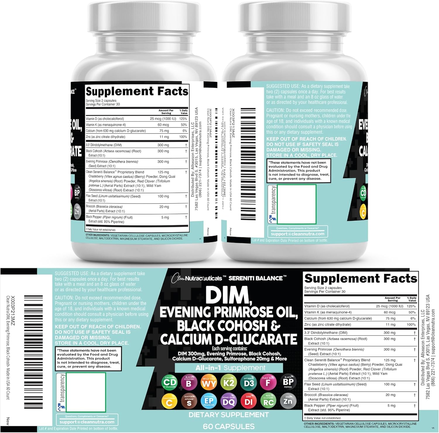 Clean Nutraceuticals DIM Evening Primrose Black Cohosh Calcium D-Glucarate Sulforaphane Flax Seed Extract - Hormonal Support Vitamins for Women with Dong Quai - 60 Caps - Image 9