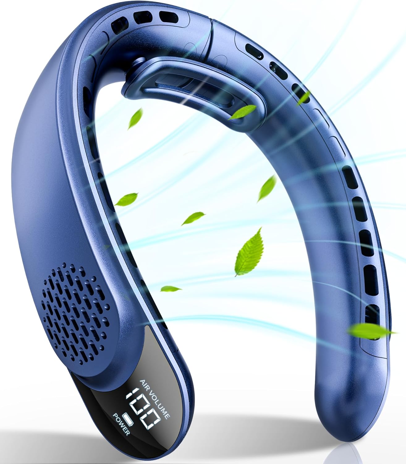 FrSara Portable Neck Fan Rechargeable, Neck Fans that Blow Cold Air, Personal Neck Cooler with 4000mAh, LED Display, 3 Speeds, USB TYPE-C, Ideal Gift for Women, Travel, Men, Sports, Denim