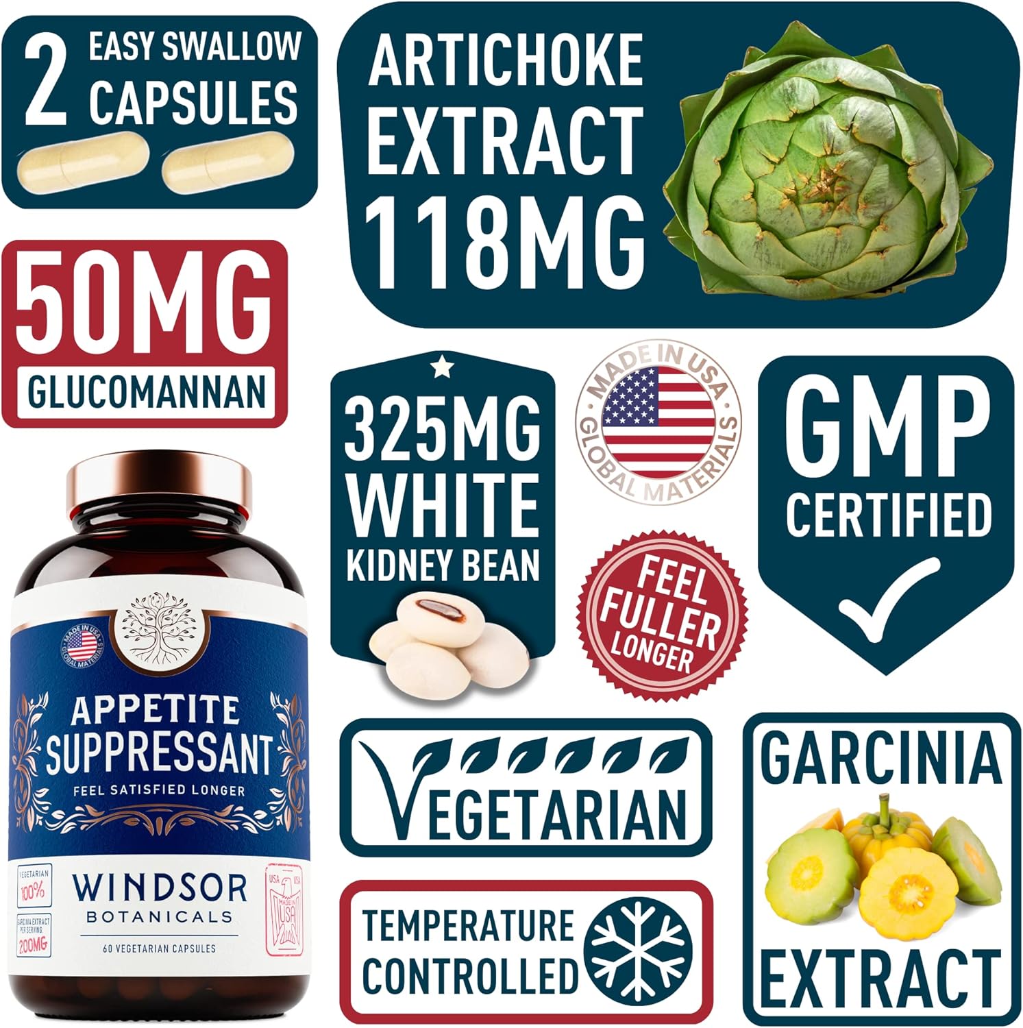 Appetite Suppressant for Weight Loss - Garcinia Cambogia Weight Loss Pills, White Kidney Bean Extract, Artichoke, Glucomannan - Hunger & Craving Suppressant, Metabolism Booster - 60 Veggie Diet Pills - Image 3
