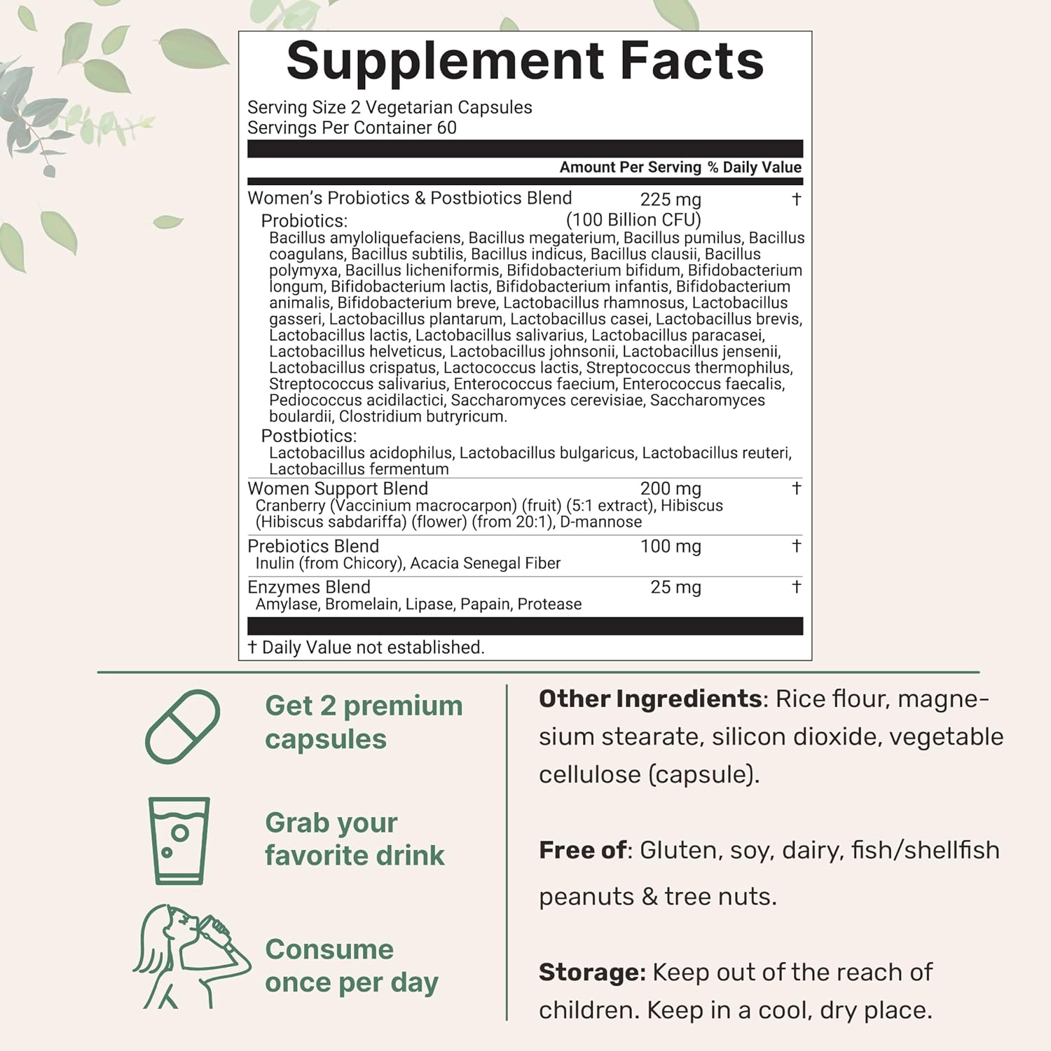 Micro Ingredients Probiotics for Women 100 Billion CFU with Prebiotics, 120 Veggie Capsules | pH Balance, Urinary Tract, Vaginal & Gut Health Support* | 40 Strains with Cranberry, D-Mannose & More - Image 2