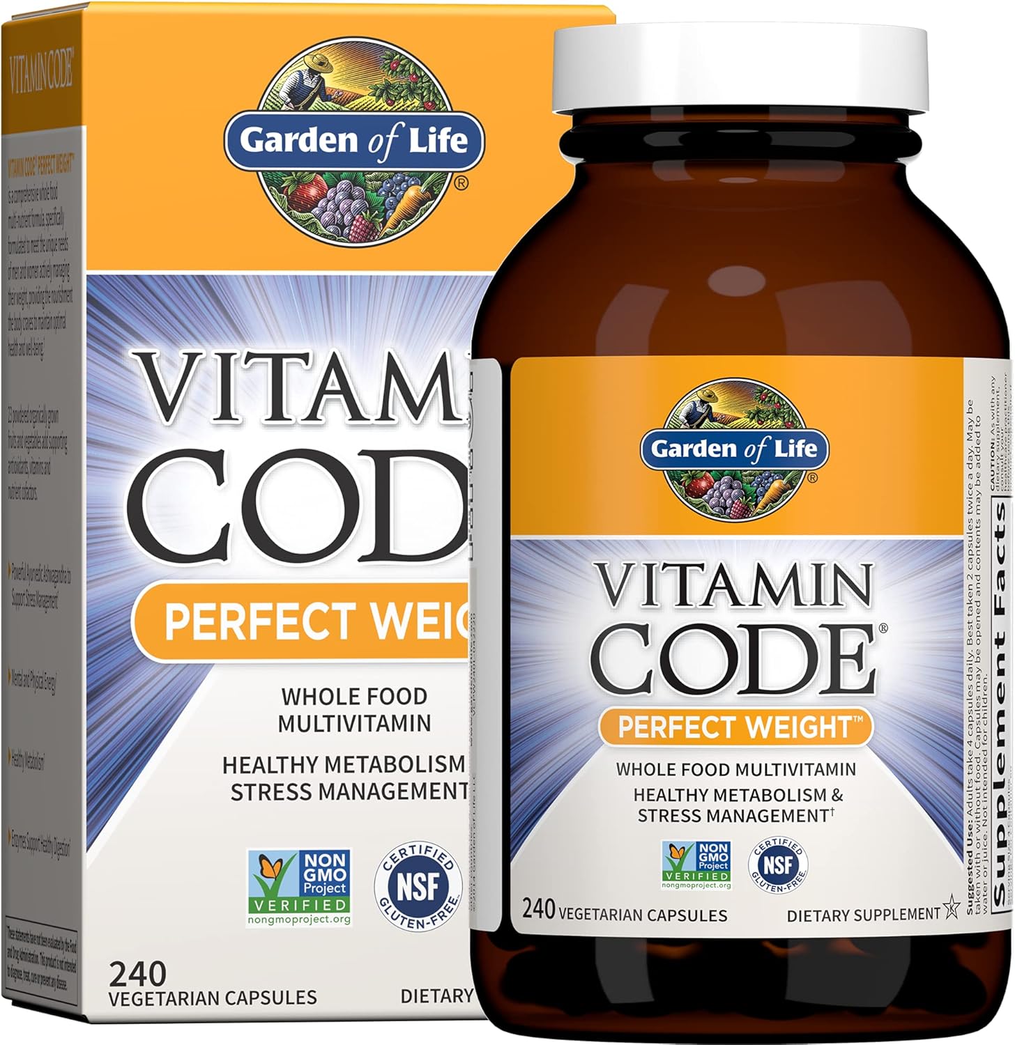 Garden of Life Multivitamin Code Perfect Weight Loss for Women and Men, Healthy Active Metabolism, Stress Management, Ashwagandha, Green Tea and Enzymes, 240 Count