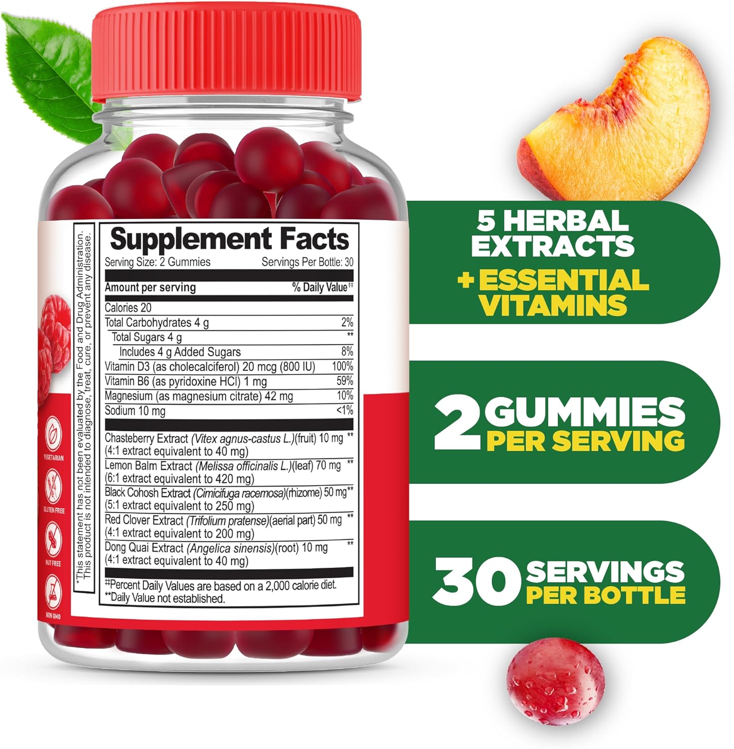 Lifeable Menopause Relief for Women | Black Cohosh, Vitex Chasteberry, Lemon Balm Extract, Red Clover Extract & More | Great Tasting Vegan Supplement | Night Sweats & Hot Flashes Relief | 60 Gummies - Image 2