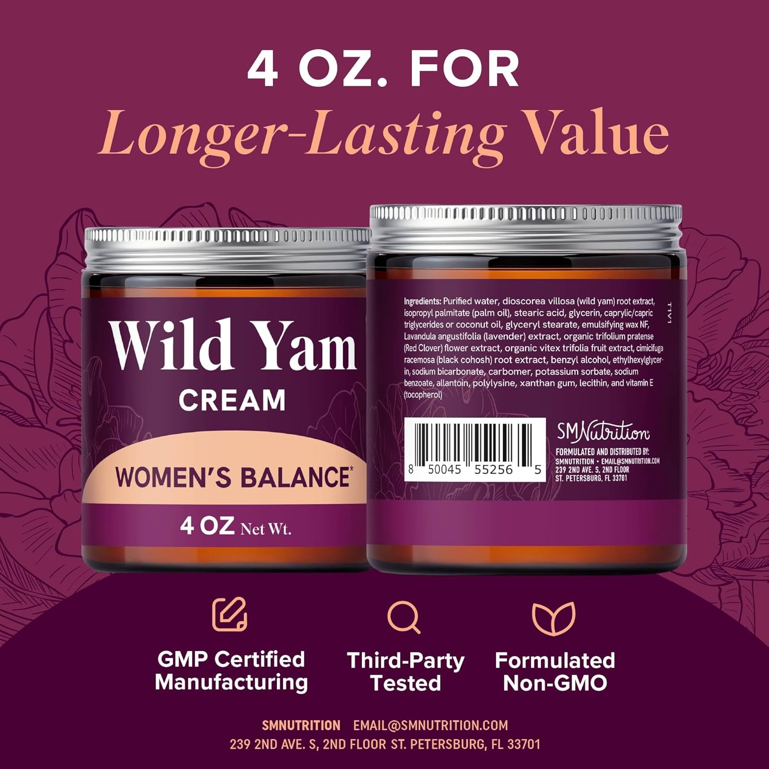 Wild Yam Cream for Hormone Balance | 3450mg Wild Yam for Herbal Menopause & PMS Support | Enriched with Vitex, Black Cohosh, Lavender & More | Estrogen & Progesterone Free Balancing Cream | 4 Oz. - Image 6