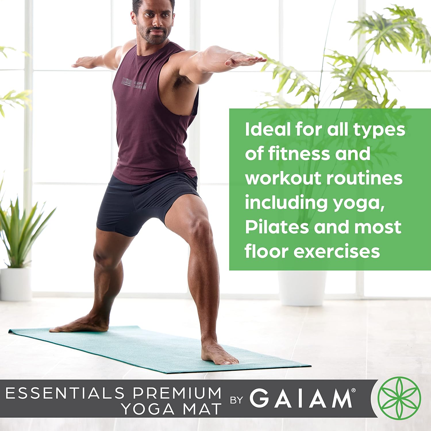 Gaiam Essentials 1/4" Thin (6mm) Yoga & Pilates, Fitness & Exercise Mat with Easy-Cinch Carrier Strap Cusion Support For Fitness and Gym Workouts - Image 6