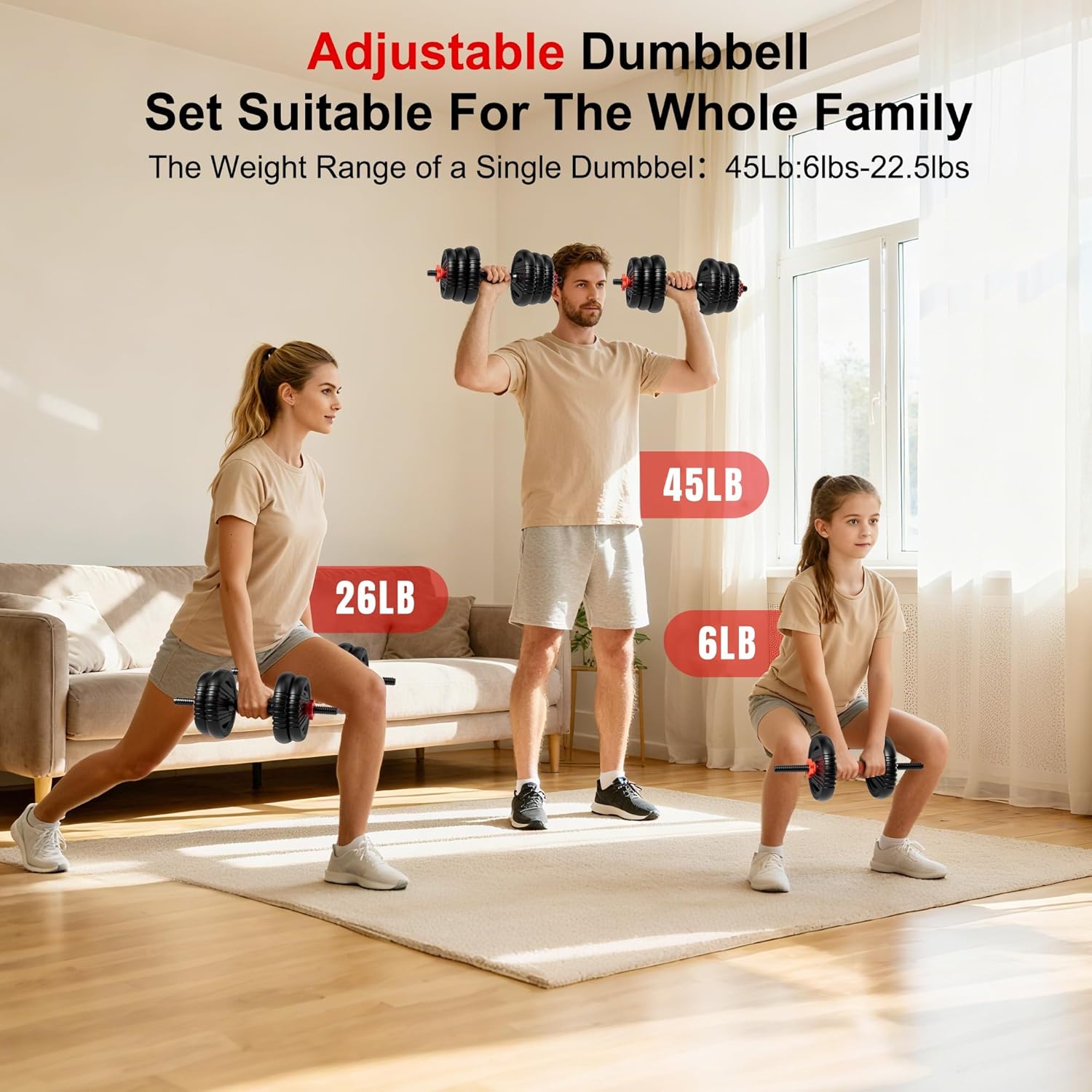 Adjustable Dumbbell Set, 10/20/30/45/70/90lbs Free Weight Set with Connector, 5 in1 Dumbbells Set Used as Barbell, Kettlebells, Push up Stand,Weight Plate, Fitness Exercises for Home Gym Suitable Men/Women - Image 6