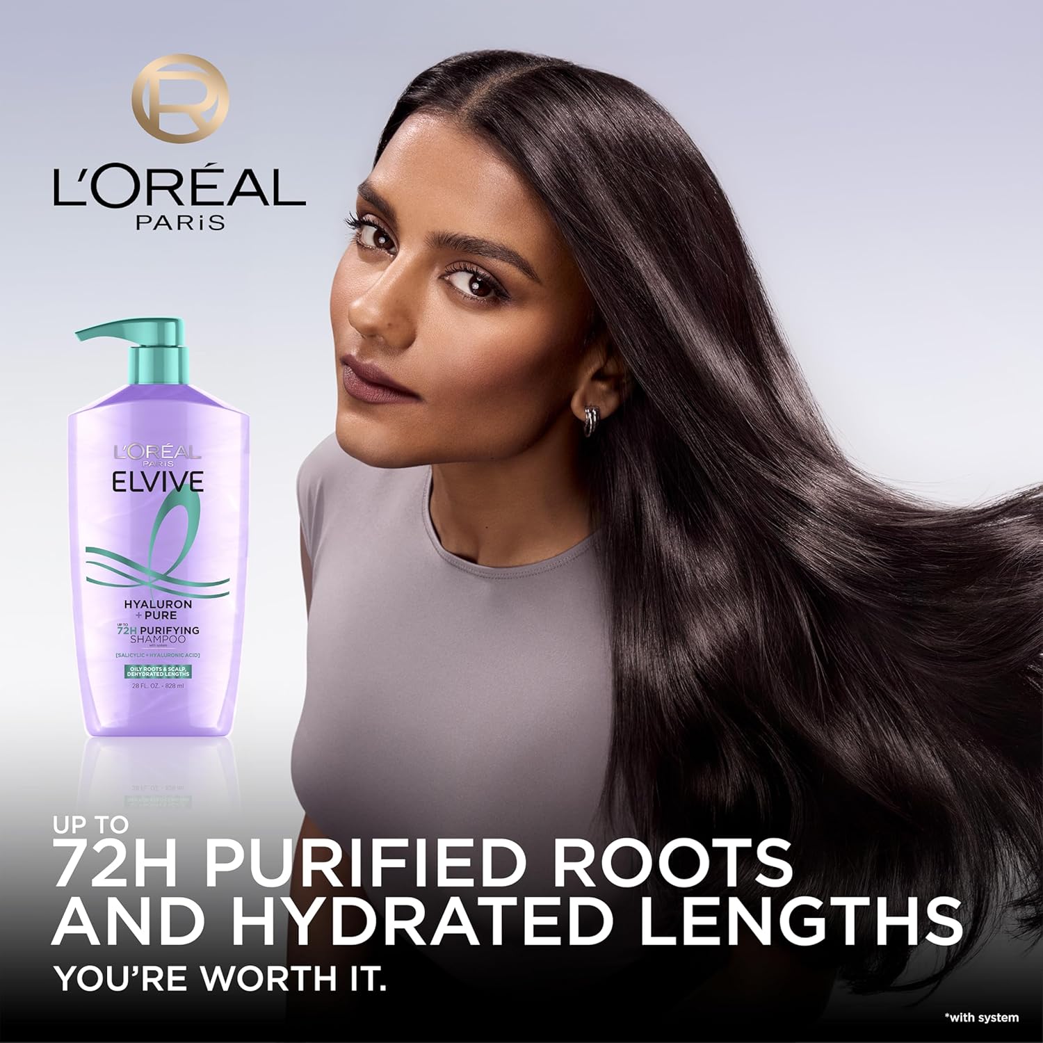 L'Oreal Paris Elvive Hyaluron + Pure 72H Purifying Shampoo for Oily Hair, Clarifying Shampoo with Salicylic Acid and Hyaluronic Acid, 28 Fl Oz - Image 3