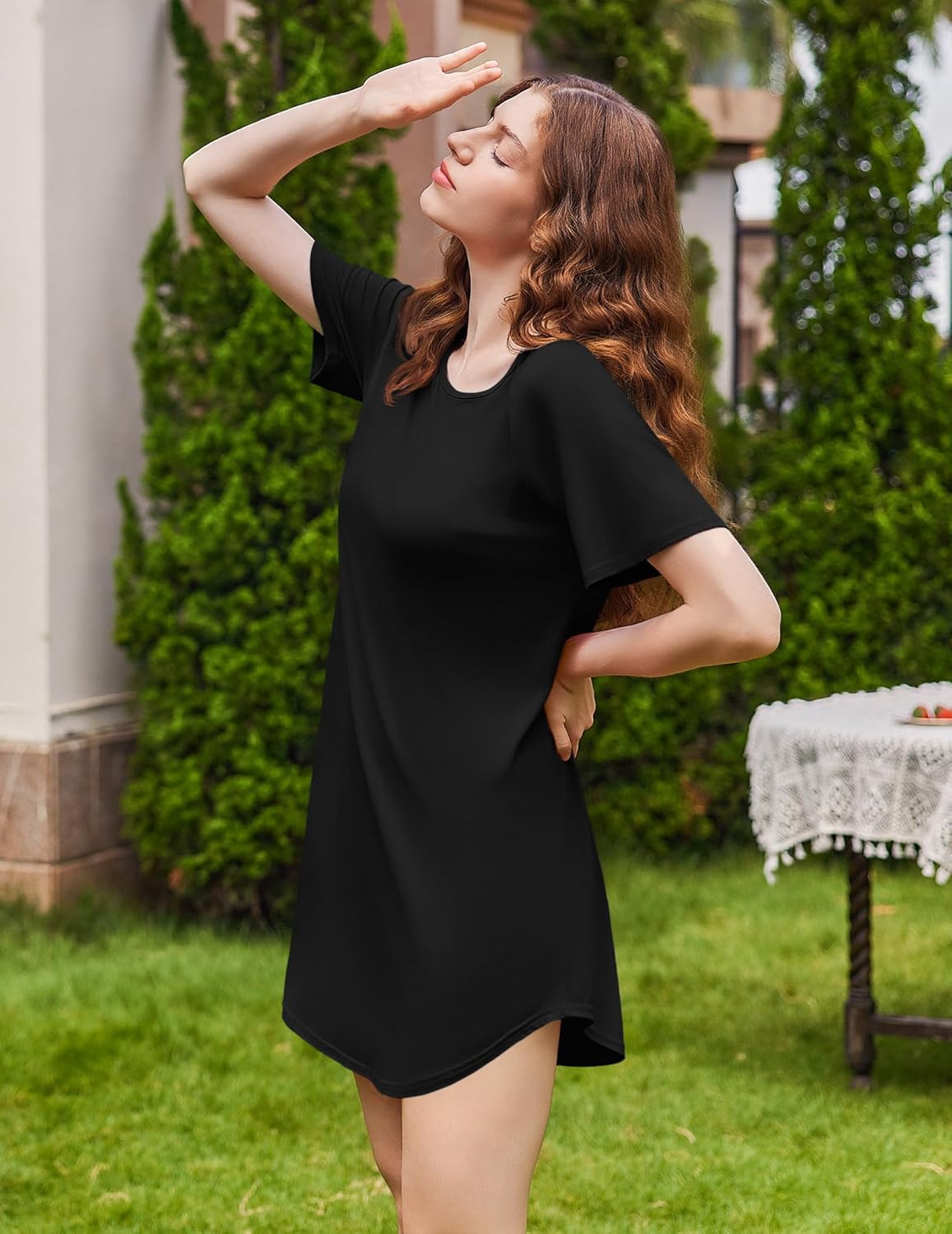 Ekouaer Nightgowns for Women Bamboo Viscose Night Gown Short Sleeve Sleep Shirt Cooling Nightshirt Soft Sleepwear S-XXXL - Image 4