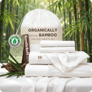 Bedsure 100% Organically Grown Bamboo Viscose Queen Sheet Set | Cooling Bedsheets for Hot Sleepers | Luxury Silky Soft PureWoven | 18" Deep Pocket with Corner Straps | Oeko-Tex Certified [White]