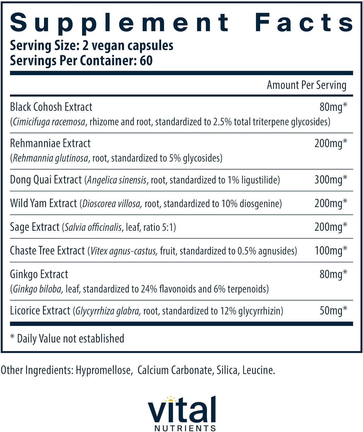 Vital Nutrients Menopause Support - Vegan Supplement for Women - Herbal Complex with Black Cohosh and Vitex Tree Berry for Hormone Balance Support* - Gluten, Dairy, Soy Free - 120 Capsules - Image 2